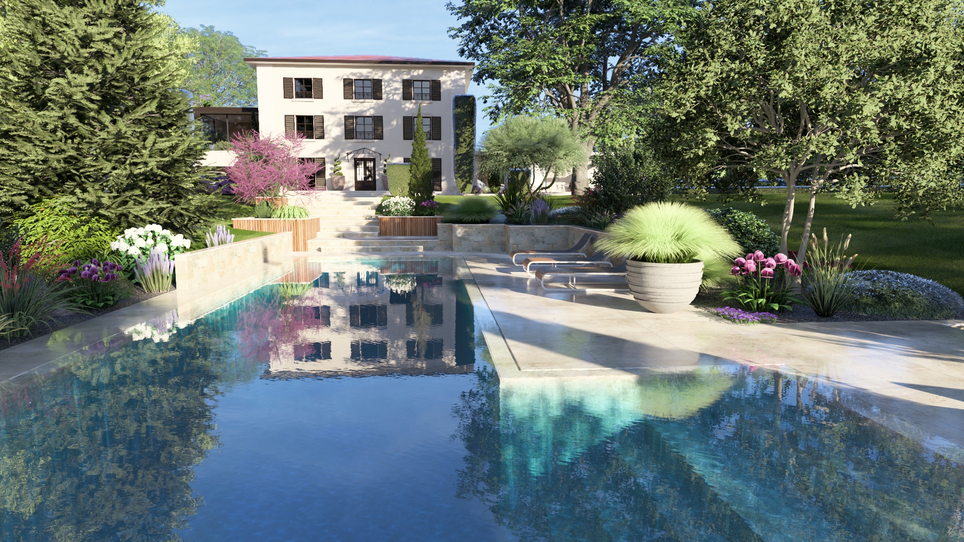 Piscine miroir maison de maitre Lyon